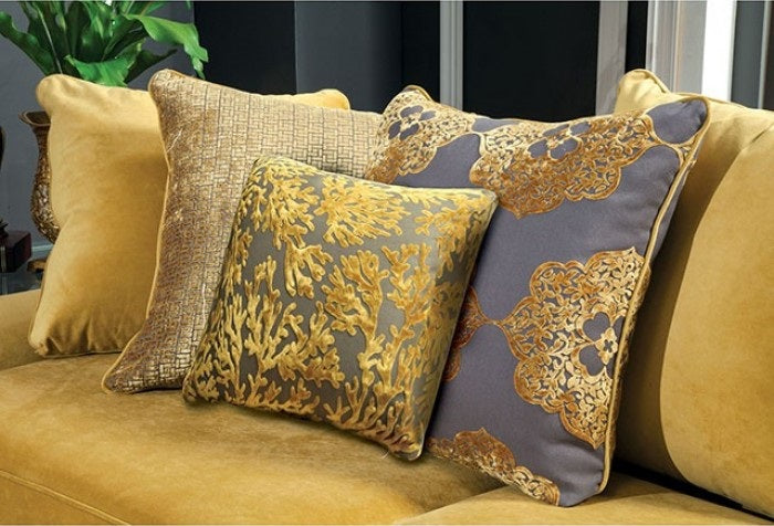 SM2201 2 pc A&J homes studio viscontti gold bella velvet like fabric sofa and love seat set