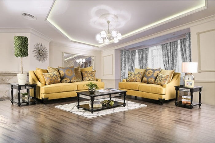 SM2201 2 pc A&J homes studio viscontti gold bella velvet like fabric sofa and love seat set