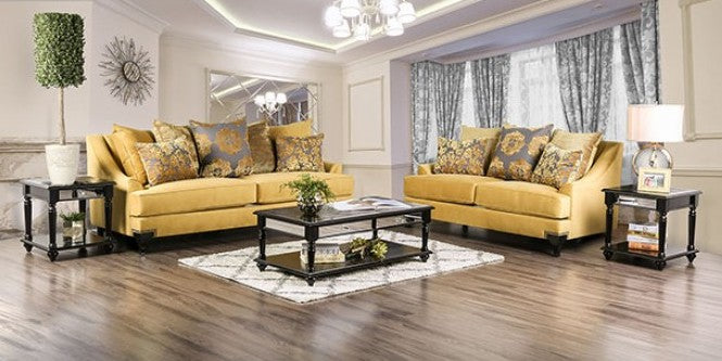 SM2201 2 pc A&J homes studio viscontti gold bella velvet like fabric sofa and love seat set