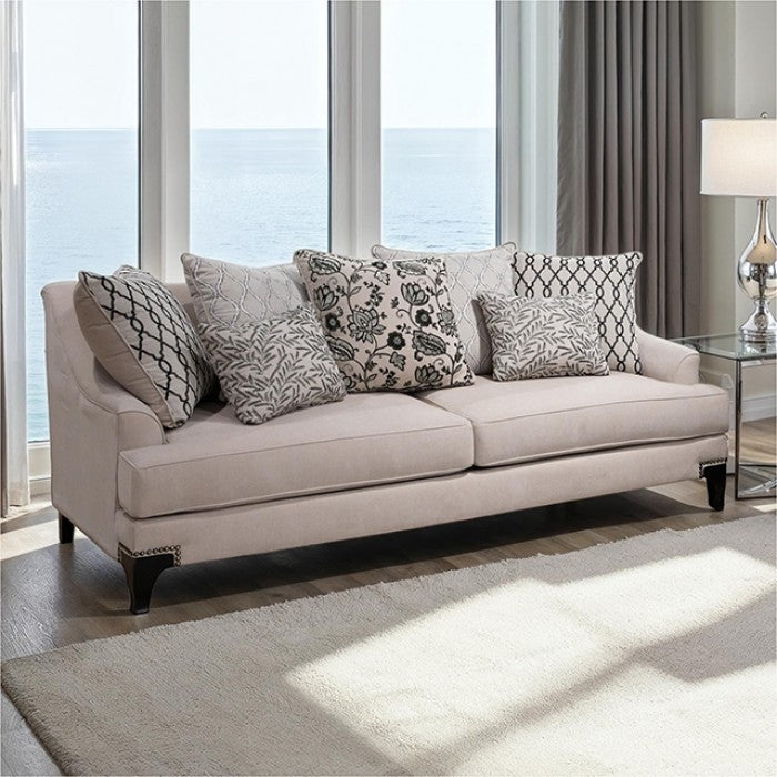 SM2201-TP 2 pc Lowell taupe fabric sofa and love seat set with set back sloped arms