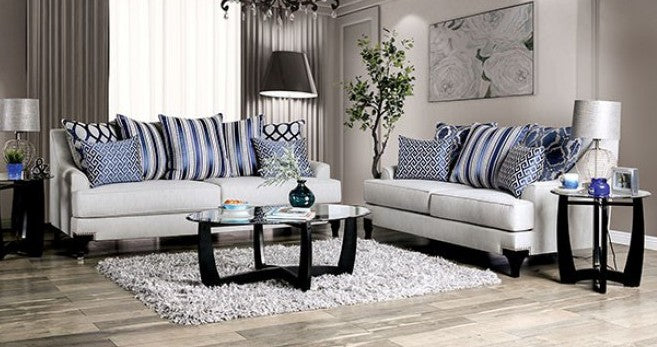 SM2207 2 pc Sisseton light grey chenille fabric sofa and love seat set