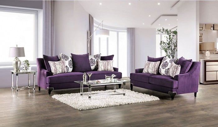 SM2208 2 pc Sisseton purple chenille fabric sofa and love seat set
