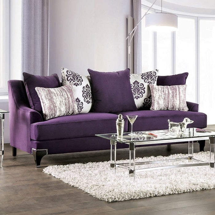 SM2208 2 pc Sisseton purple chenille fabric sofa and love seat set
