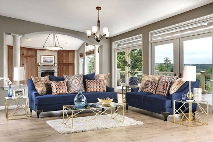 SM2210 2 pc Sisseton navy blue chenille fabric sofa and love seat set