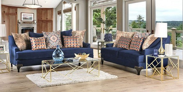 SM2210 2 pc Sisseton navy blue chenille fabric sofa and love seat set
