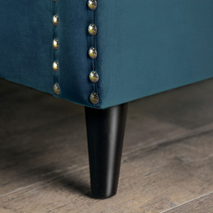 SM2219  2 pc Azuletti dark teal velvet like fabric sofa and love seat with nail head trim accents