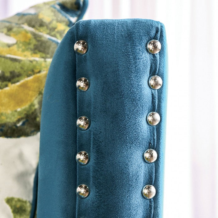 SM2219  2 pc Azuletti dark teal velvet like fabric sofa and love seat with nail head trim accents