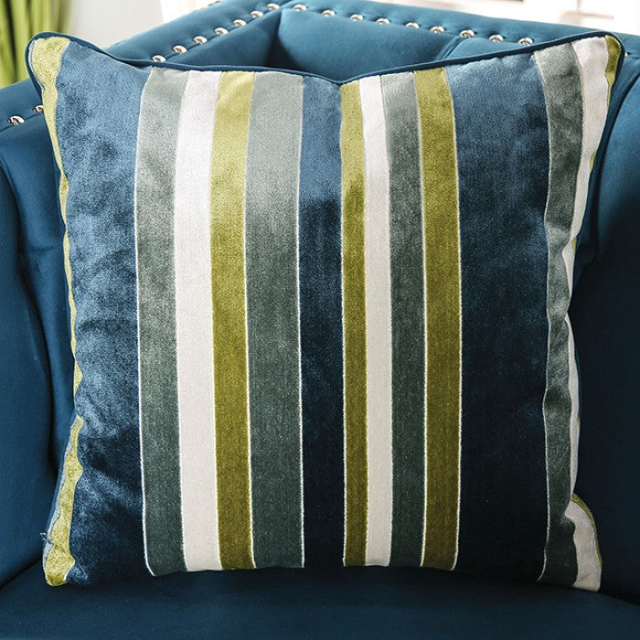 SM2219  2 pc Azuletti dark teal velvet like fabric sofa and love seat with nail head trim accents