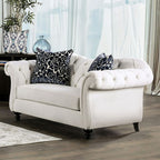 SM2228 2 pc Rosorf park Antionette white velvet fabric sofa and love seat set tufted backs