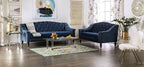 SM2230 2 pc Rosdorf park martinique blue velvet like fabric camel back tufted design sofa and love seat set