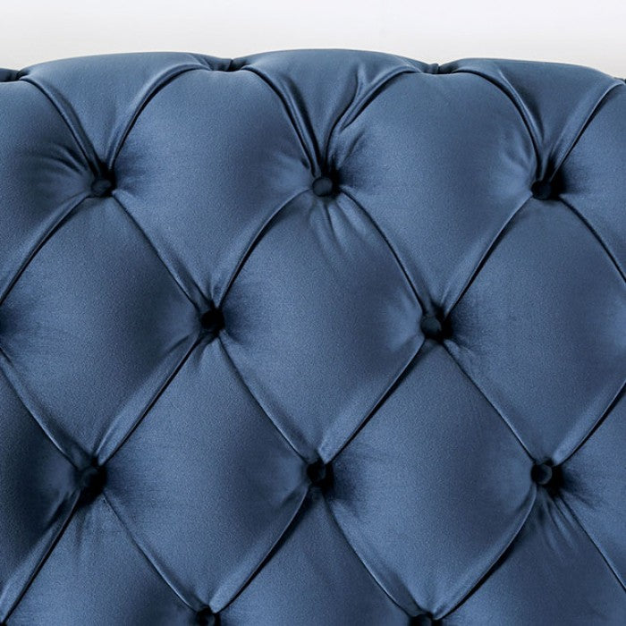 SM2230 2 pc Rosdorf park martinique blue velvet like fabric camel back tufted design sofa and love seat set
