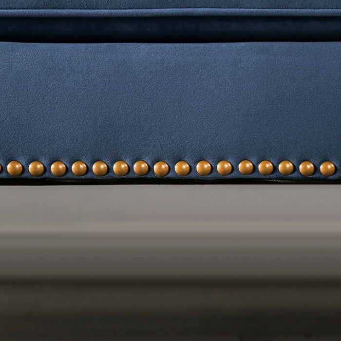 SM2230 2 pc Rosdorf park martinique blue velvet like fabric camel back tufted design sofa and love seat set
