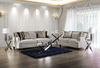 SM2270  2 pc Montecelio light grey velvet like fabric sofa and love seat with nail head trim accents