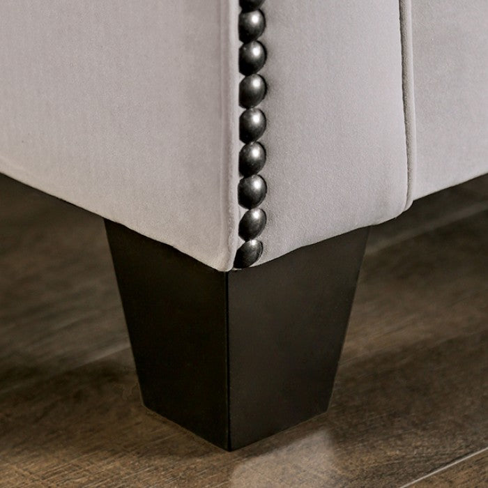 SM2270  2 pc Montecelio light grey velvet like fabric sofa and love seat with nail head trim accents