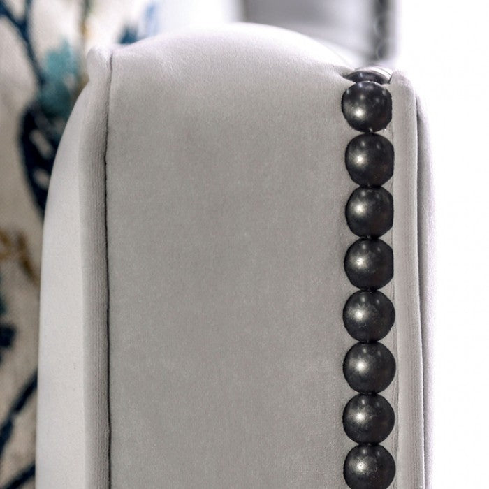 SM2270  2 pc Montecelio light grey velvet like fabric sofa and love seat with nail head trim accents