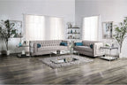 SM2283 2 pc House of hampton tuck silvan gray velvet like tufted fabric sofa and love seat set