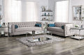 SM2283 2 pc House of hampton tuck silvan gray velvet like tufted fabric sofa and love seat set