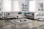 SM2283 2 pc House of hampton tuck silvan gray velvet like tufted fabric sofa and love seat set