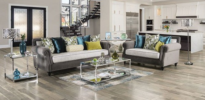 SM2286 2 pc Rosdorf park myra mariella gray plush microfiber fabric sofa and love seat set