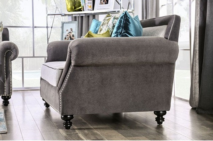 SM2286 2 pc Rosdorf park myra mariella gray plush microfiber fabric sofa and love seat set