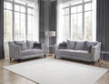 SM2294LG 2 pc Gosen light grey fabric sofa and love seat set flared arms nail head trim