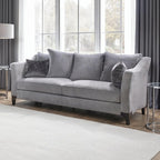 SM2294LG 2 pc Gosen light grey fabric sofa and love seat set flared arms nail head trim