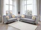SM2296GY 2 pc Wilmette grey fabric sofa and love seat set tufted backs nail head trim accents