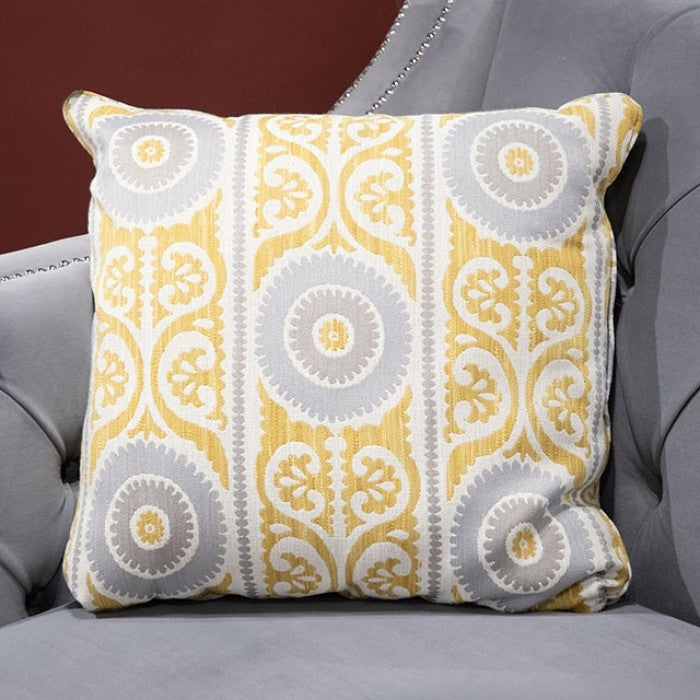 SM2296GY 2 pc Wilmette grey fabric sofa and love seat set tufted backs nail head trim accents