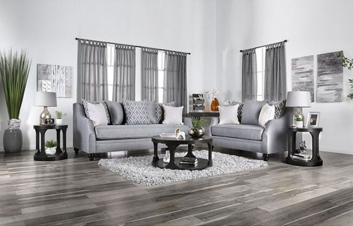 SM2670 2 pc Canora grey lovelle nefyn grey burlap weave fabric sofa and love seat set