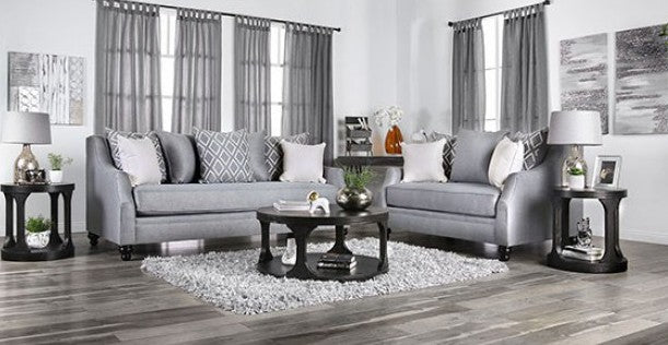 SM2670 2 pc Canora grey lovelle nefyn grey burlap weave fabric sofa and love seat set