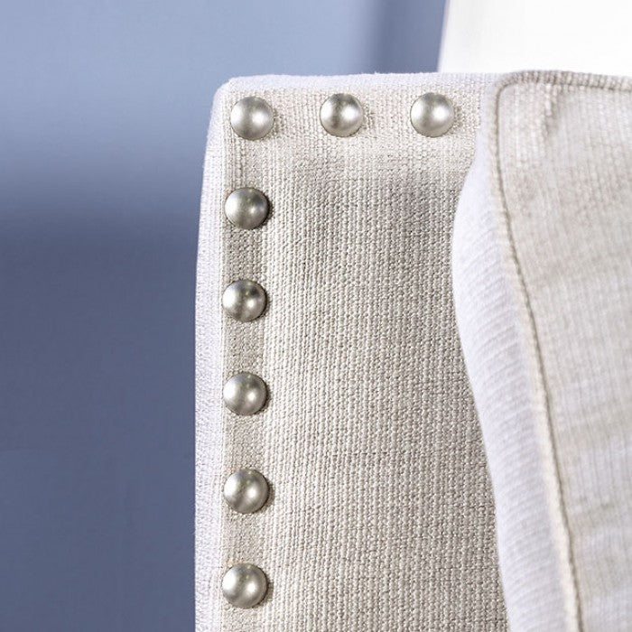 SM2672 2 pc Giovanni beige linen like fabric sofa and love seat set nail head trim