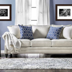 SM2672 2 pc Giovanni beige linen like fabric sofa and love seat set nail head trim