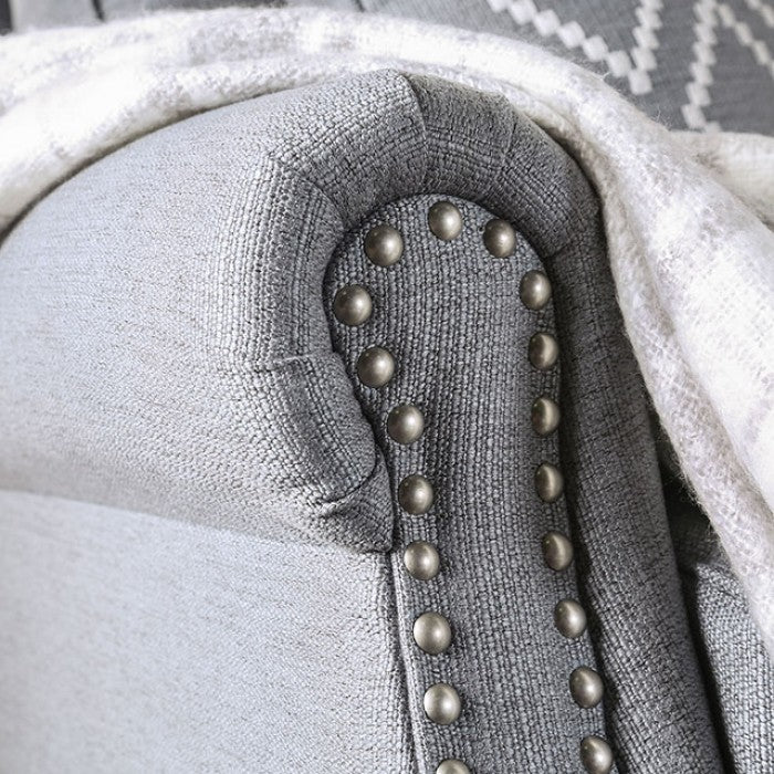 SM2673 2 pc Giovanni light gray linen like fabric sofa and love seat set nail head trim