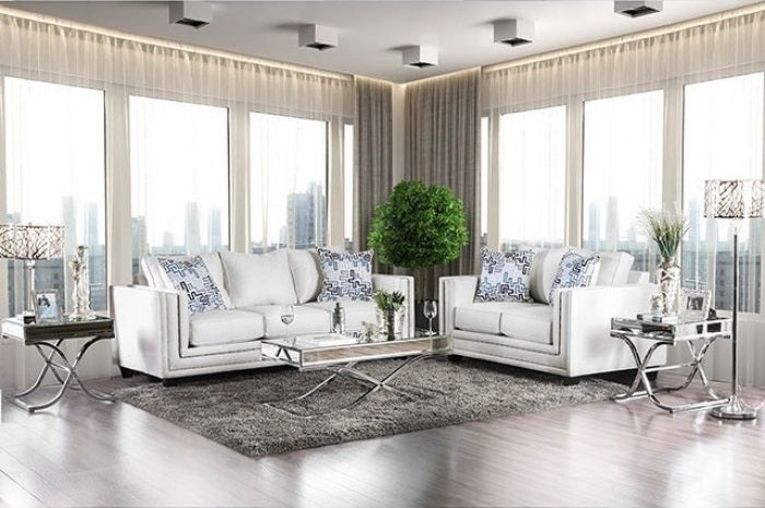 SM2675 2 pc Ilse off white chenille fabric sofa and love seat set track arms