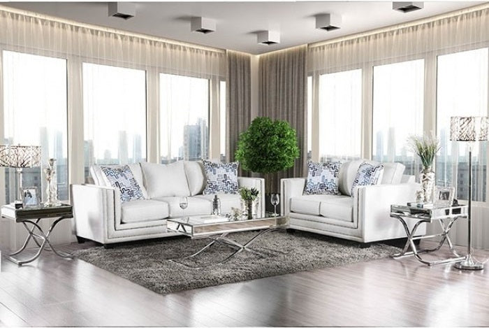 SM2675 2 pc Ilse off white chenille fabric sofa and love seat set track arms