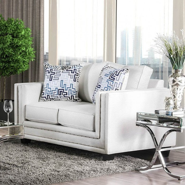 SM2675 2 pc Ilse off white chenille fabric sofa and love seat set track arms
