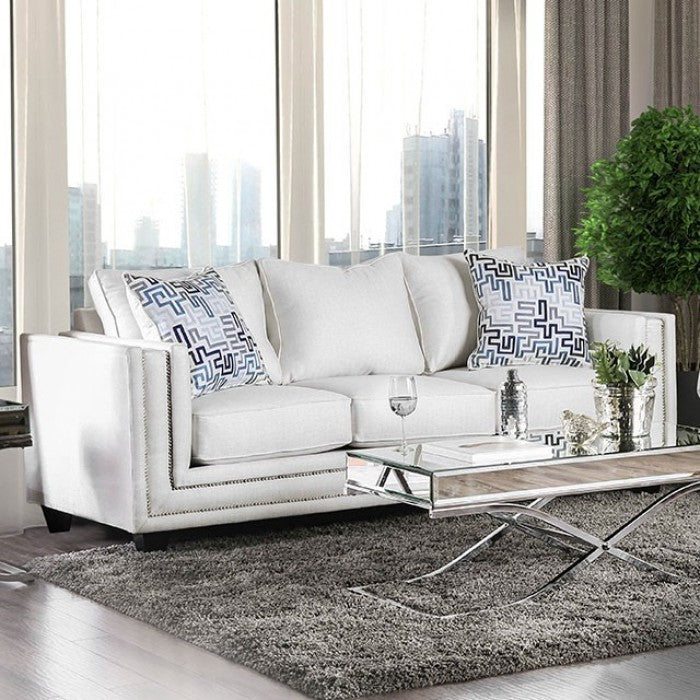 SM2675 2 pc Ilse off white chenille fabric sofa and love seat set track arms