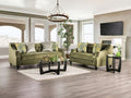 SM2684 2 pc Kaye green chenille fabric sofa and love seat set nail head trim curved back arms