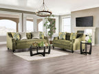 SM2684 2 pc Kaye green chenille fabric sofa and love seat set nail head trim curved back arms