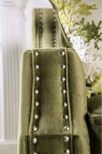 SM2684 2 pc Kaye green chenille fabric sofa and love seat set nail head trim curved back arms