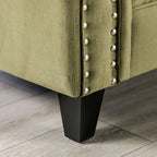 SM2684 2 pc Kaye green chenille fabric sofa and love seat set nail head trim curved back arms