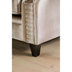 SM2685 2 pc Elicia champagne chenille fabric sofa and love seat set nail head trim curved back arms