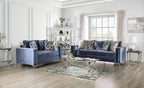SM2687 2 pc Rosdorf park myra jodie satin blue plush microfiber fabric sofa and love seat set