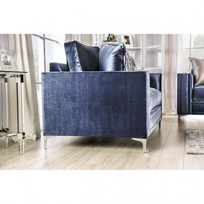 SM2687 2 pc Rosdorf park myra jodie satin blue plush microfiber fabric sofa and love seat set
