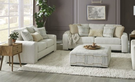 SM5120 2 pc Cochrane cream chenille fabric sofa and love seat set wide track arms multi color throw pillows