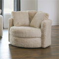 SM5120CH  Hokku designs Cochrane cream beige chenille faux fur fabric swivel chair