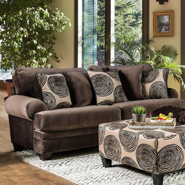 SM5142BR 2 pc Bonaventura brown plush microfiber sofa and love seat set