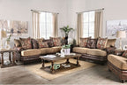 SM5148 2 pc Red barrel studio rumi reyna brown leatherette and chenille sofa and love seat set