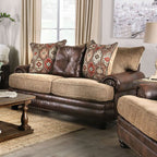 SM5148 2 pc Red barrel studio rumi reyna brown leatherette and chenille sofa and love seat set