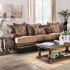 SM5148 2 pc Red barrel studio rumi reyna brown leatherette and chenille sofa and love seat set